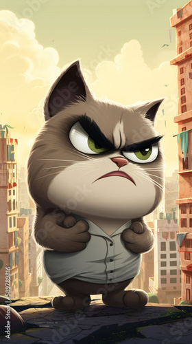 A grumpy cat cartoon photo