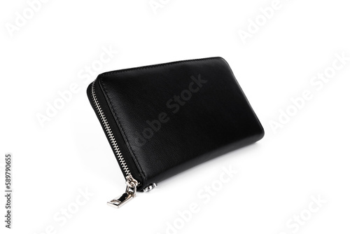 Black leather wallet isolated on white background