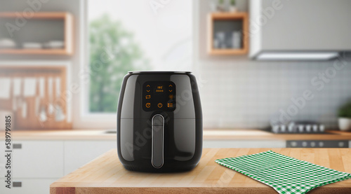 Fotografie Air fryer machine cooking potato fried in kitchen