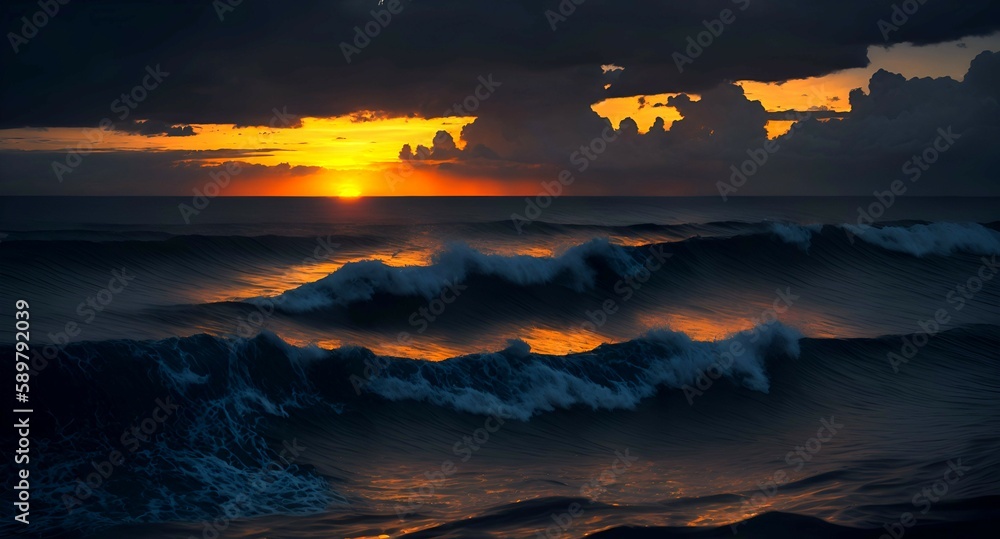 Naklejka premium sunset in the beach, generative ai