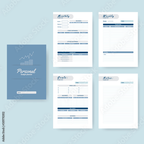 Printable personal monthly budget planner, vector illustration