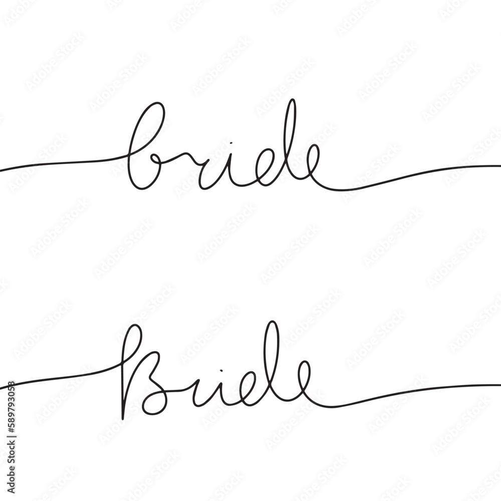 One line continuous word bride. Line art handwriting, calligraphic illustration. One line continuous word bride. Line art handwriting, calligraphic illustration.