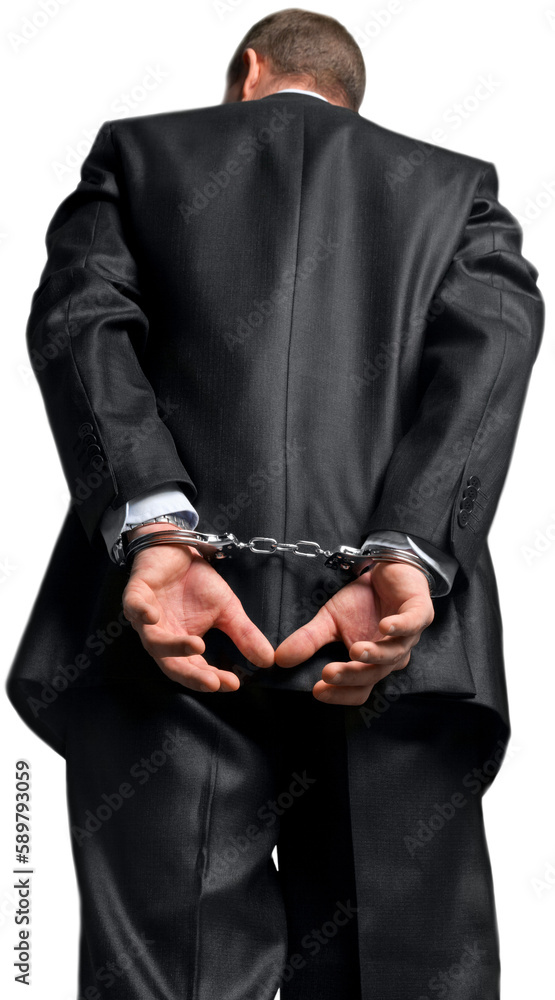 Handcuffs corruption crime prisoner businessman corruption in politics punishment - obrazy, fototapety, plakaty 