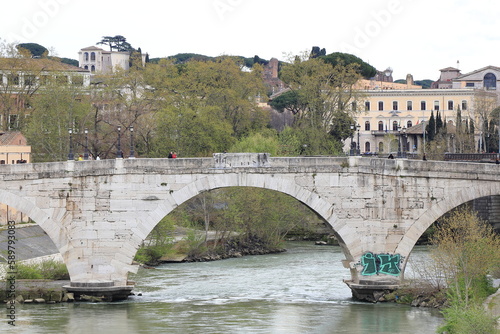 Bild auf Leinwand Ponte Cestio Bridge View in Rome, Italy