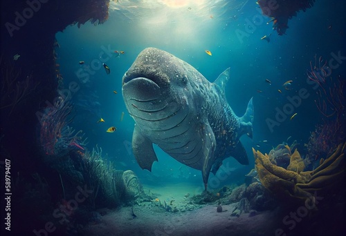 fantasy underwater world with giant fish. Generative AI