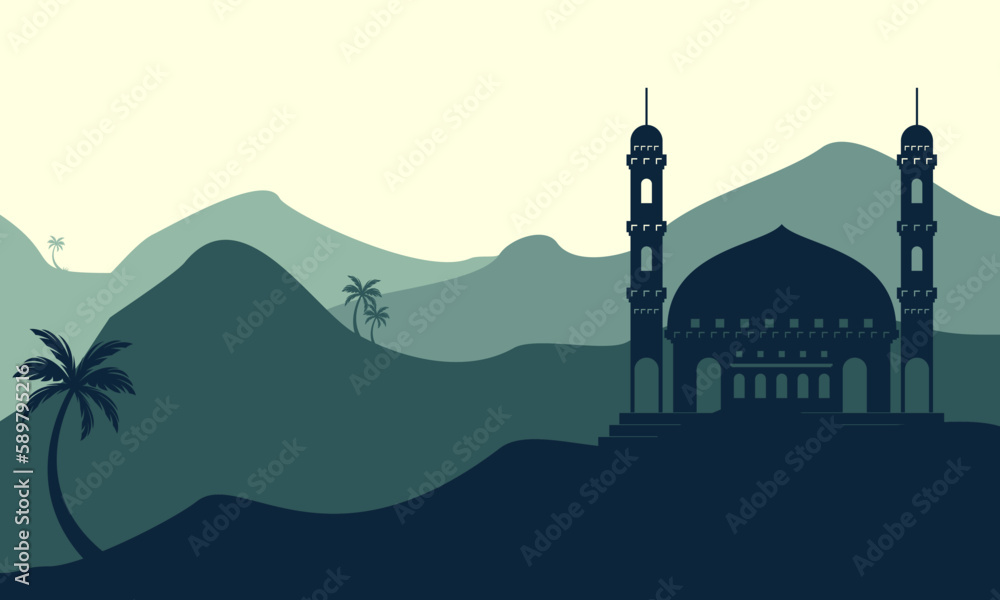 Mosque in the desert hills illustration vector design