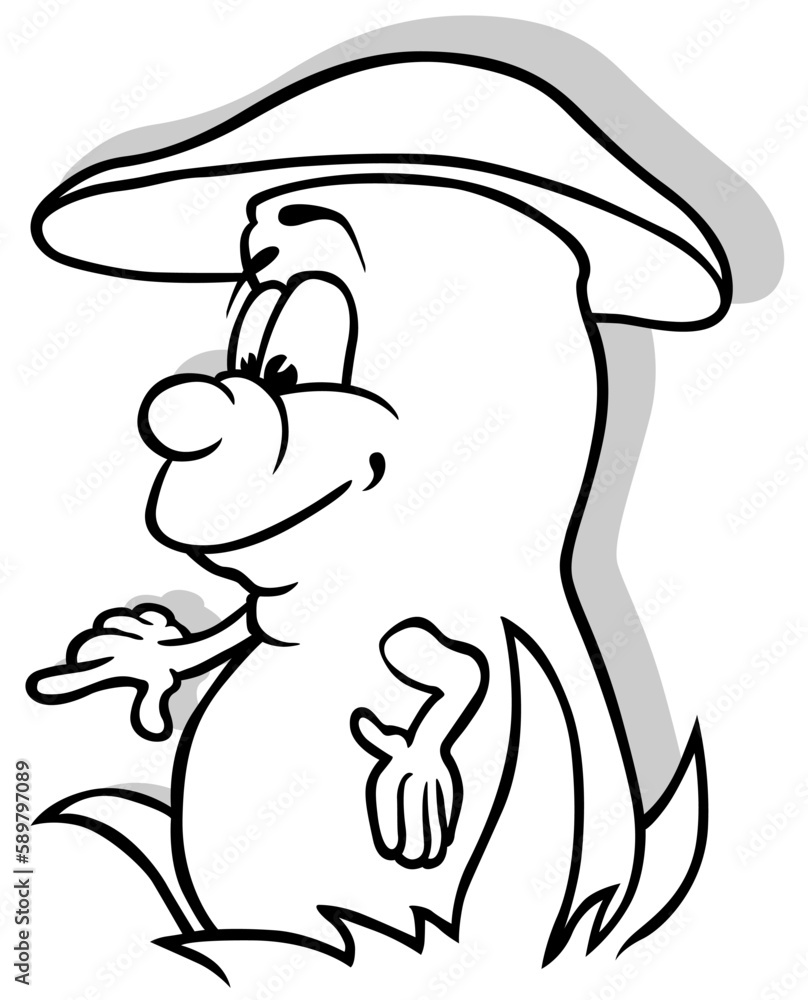 Drawing of a Boletus Mushroom with a Cute Face Drawing of a Boletus Mushroom with a Cute Face