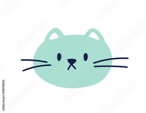 Painted cat head. The muzzle of a cute blue cat in a child's hand-drawn style. Vector illustration isolated on white background.