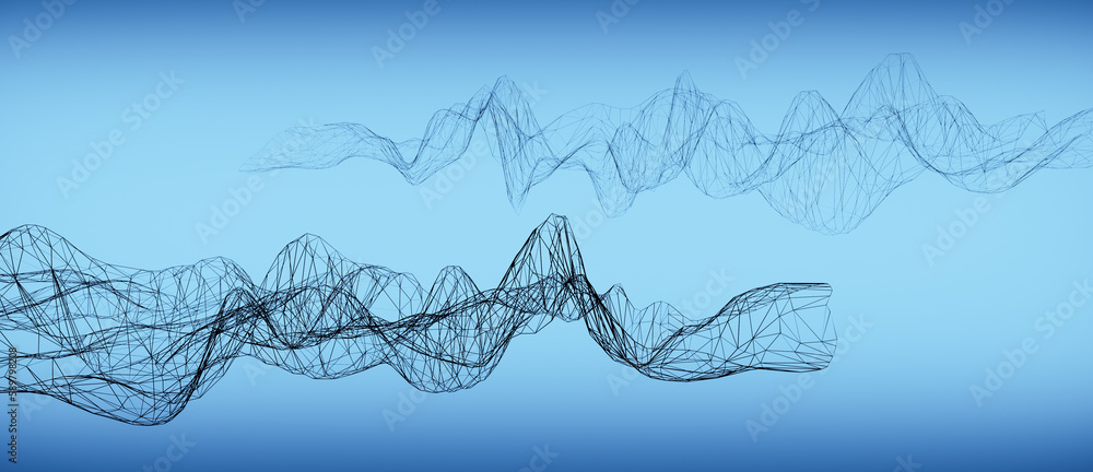 Connected low poly lines or polygonal landscape, abstract blue wave structure background Connected low poly lines or polygonal landscape, abstract blue wave structure background