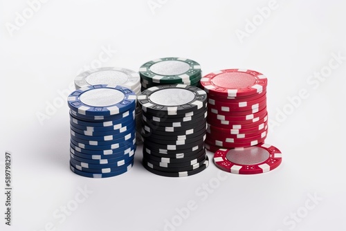 Poker game chips isolated on white background. Generative AI