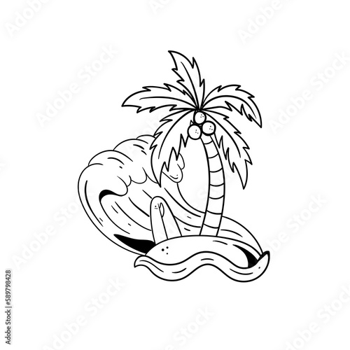 Hand drawn illustration of coconut trees and beach outline