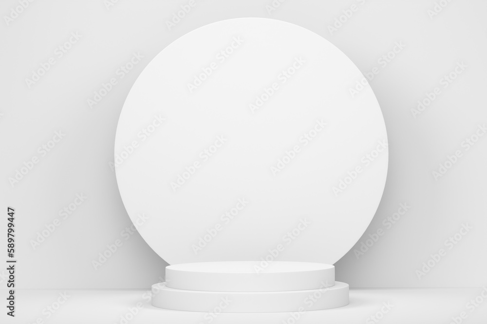 Pastel white cylinder podium with steps on monochrome background Pastel white cylinder podium with steps on monochrome background