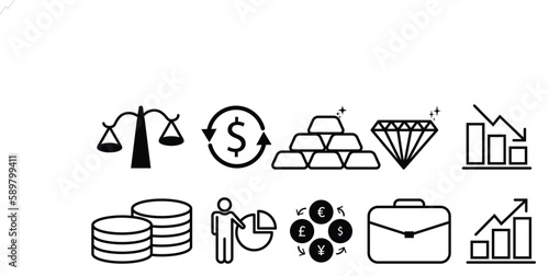 Money Thin Line Icon Set. Finance icon set. E-commerce shopping icons set. Payment icon set. Vector graphic illustration.  Money, Business and Finance web icons isolated.