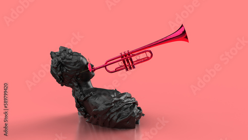 3d render music background pink woman bust antic black
