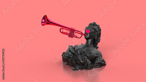 3d render fashion black sculpture play on trompet photo