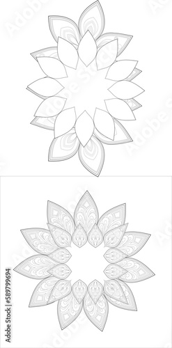 Fototapeta Naklejka Na Ścianę i Meble -  Decorative Doodle flowers in black and white for coloringbook, cover, background, invitation card. Hand drawn sketch for adult anti stress coloring page isolated in white background.-vector