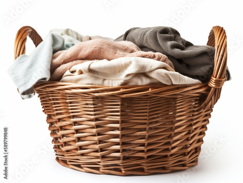 Clothes in laundry basket isolated on white background Generated AI