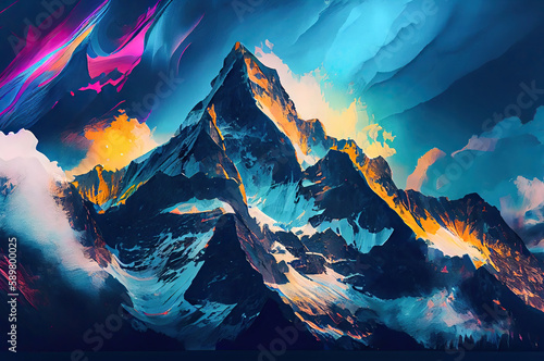 landscape with mountains and clouds,abstraction Colorful illustrations of mountain peaks