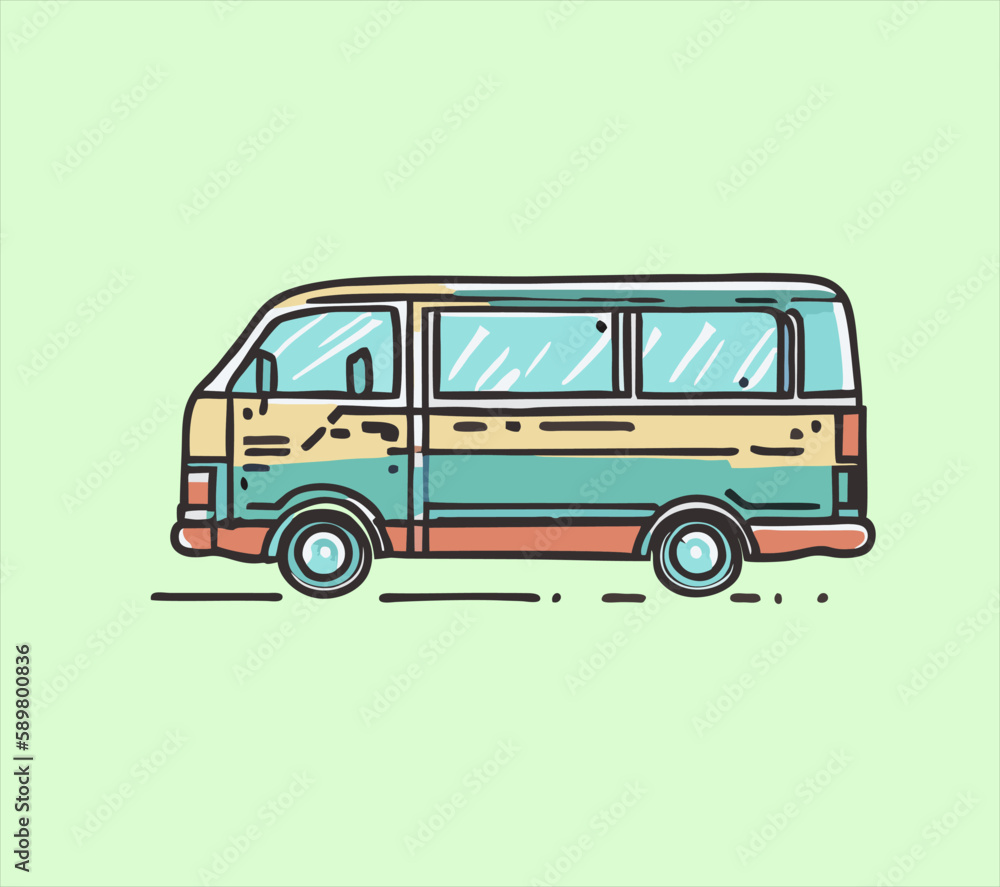 Van transportation hand drawn style, hand drawn car illustration design