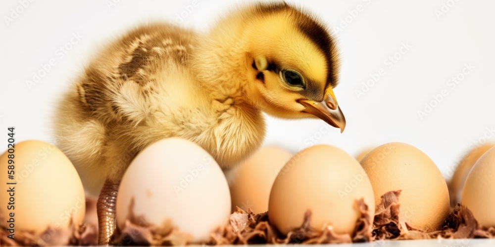 isolated chicken or hen hatchling with eggs, generative ai