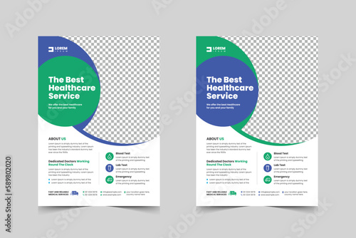 medical flyer template design for a hospital clinic proposal, surgery, pharmaceutical, laboratory, treatment