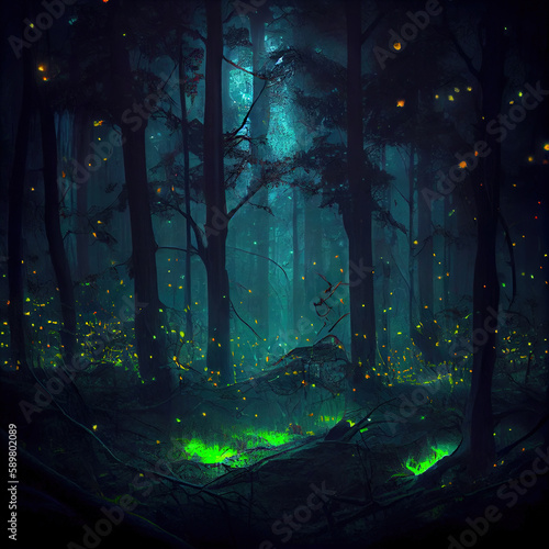 Illustration fantasy forest, magic forest. AI generated