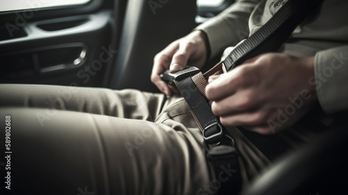 Passenger wearing seat belts on board Generated AI