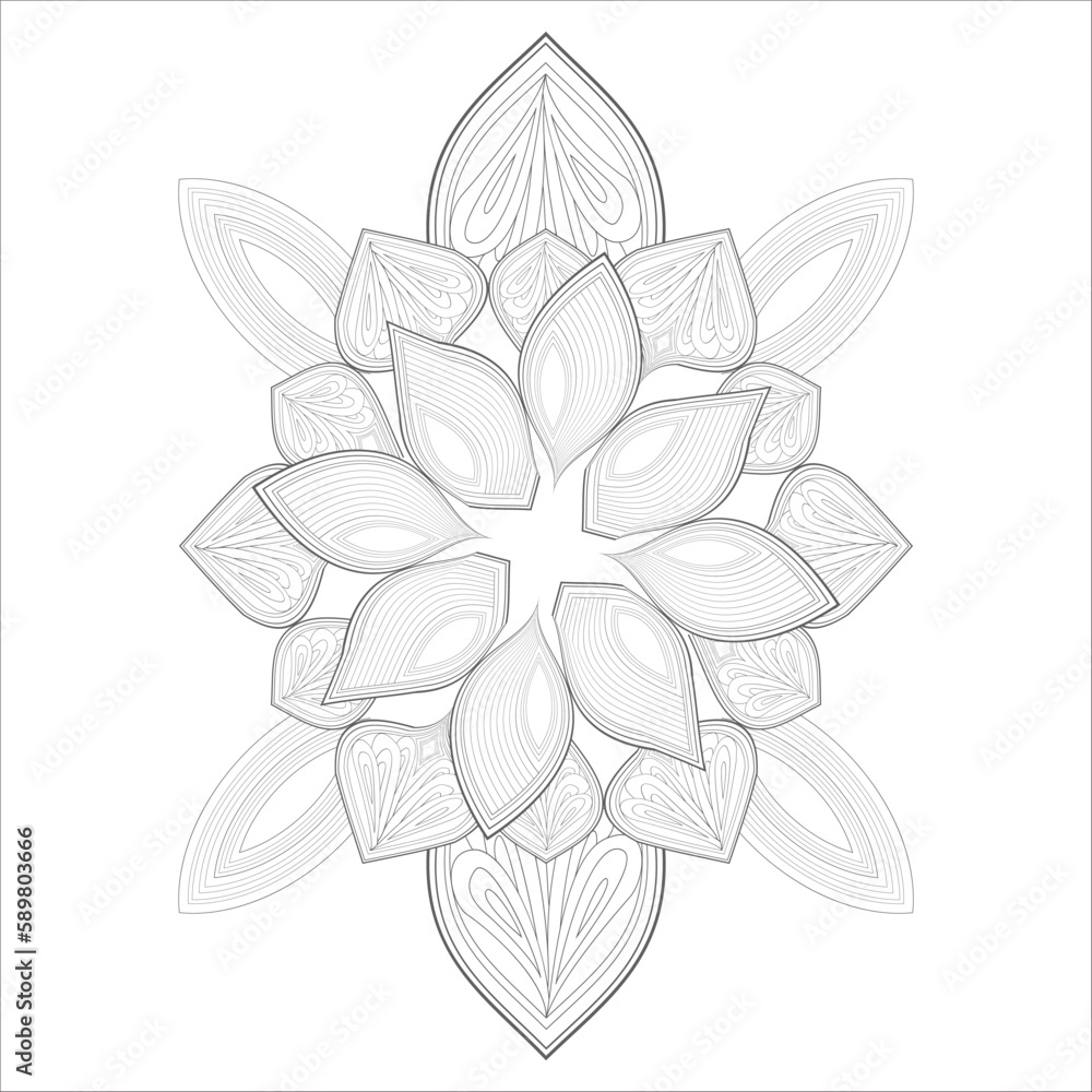 Fototapeta premium Decorative Abstract Flowers in Black for adult colouring page Isolated on White Background.-vector