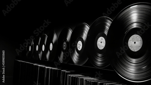 Music background with vinyl records. Illustration AI Generative.