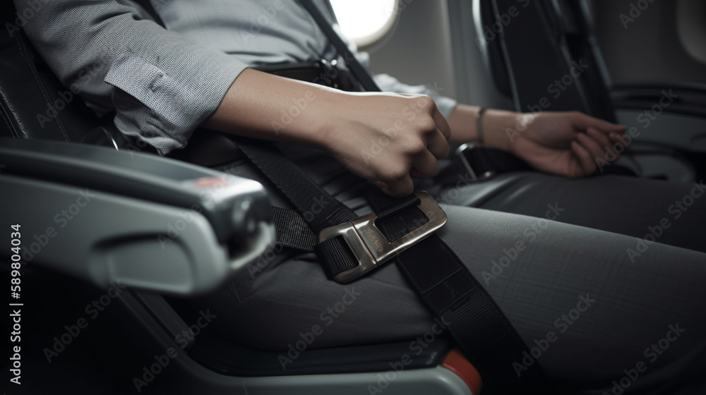 Passenger wearing seat belts on board