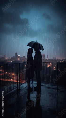 Couple in live under the rain. Illustration AI Generative.
