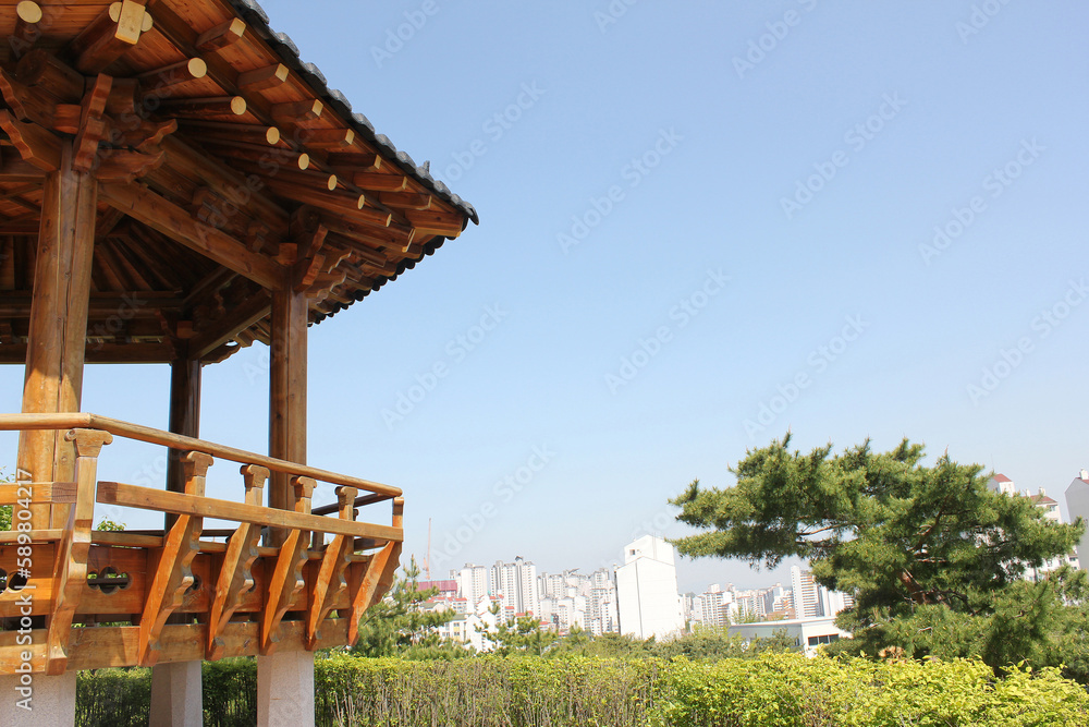 korea seoul - Korean Traditional wooden Pavilion. korea seoul - Korean Traditional wooden Pavilion.