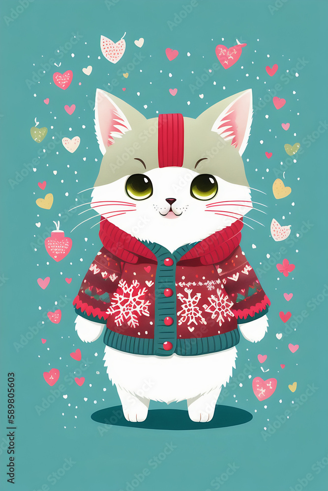 An adorable cute cat character warmed up in winter clothes standing in nice hat and scarf ready to celebrate christmas created with generative ai
An adorable cute cat character warmed up in winter clothes standing in nice hat and scarf ready to celebrate christmas created with generative ai