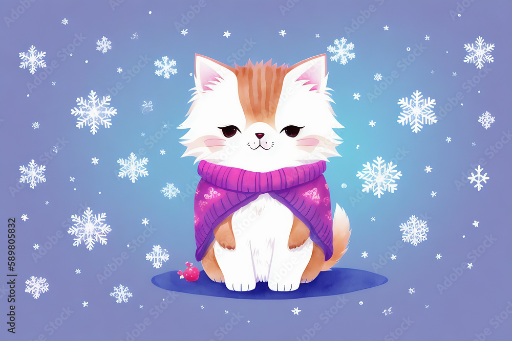 An adorable cute cat character warmed up in winter clothes standing in nice hat and scarf ready to celebrate christmas created with generative ai
An adorable cute cat character warmed up in winter clothes standing in nice hat and scarf ready to celebrate christmas created with generative ai