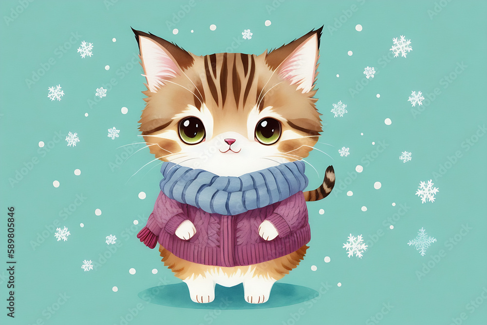 An adorable cute cat character warmed up in winter clothes standing in nice hat and scarf ready to celebrate christmas created with generative ai
An adorable cute cat character warmed up in winter clothes standing in nice hat and scarf ready to celebrate christmas created with generative ai
