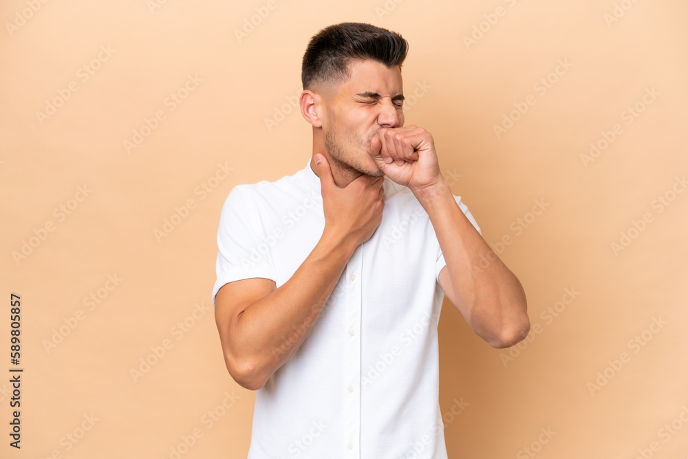 Young caucasian man isolated on beige background coughing a lot Young caucasian man isolated on beige background coughing a lot