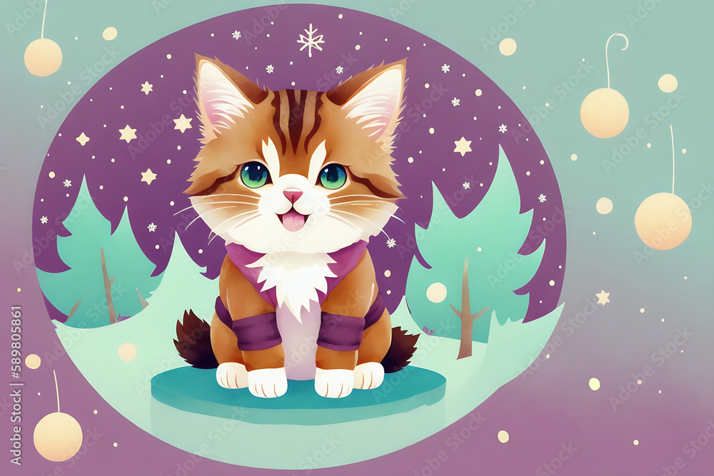 An adorable cute cat character warmed up in winter clothes standing in nice hat and scarf ready to celebrate christmas created with generative ai
An adorable cute cat character warmed up in winter clothes standing in nice hat and scarf ready to celebrate christmas created with generative ai