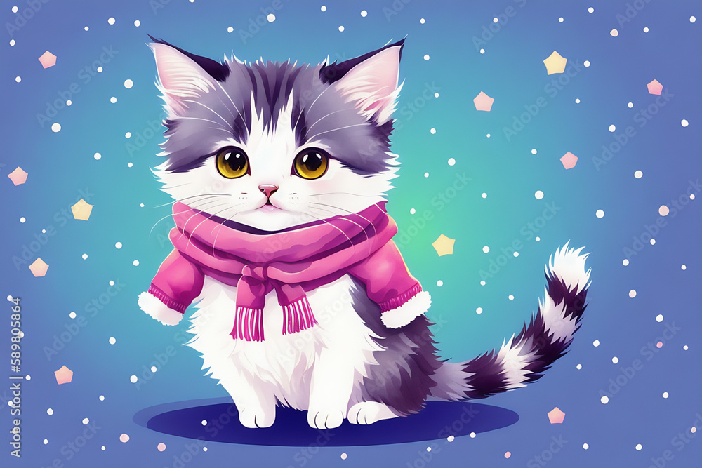 An adorable cute cat character warmed up in winter clothes standing in nice hat and scarf ready to celebrate christmas created with generative ai
An adorable cute cat character warmed up in winter clothes standing in nice hat and scarf ready to celebrate christmas created with generative ai