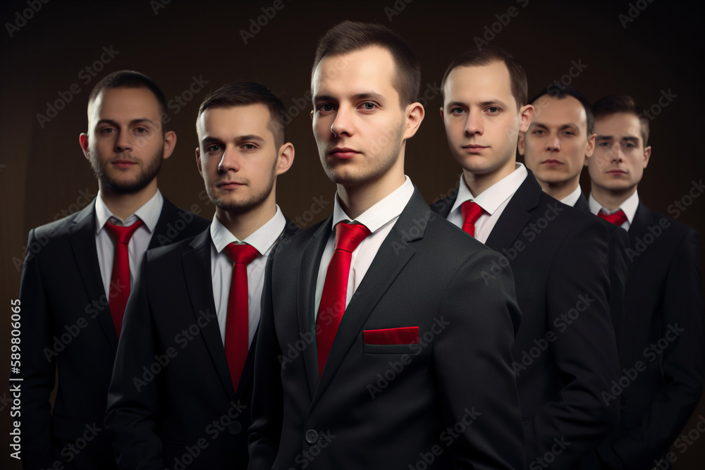 Group of business people standing in a row and looking at the camera, selective focus, Generative AI Group of business people standing in a row and looking at the camera, selective focus, Generative AI