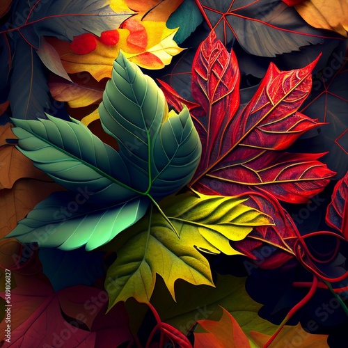 autumn leaves on dark background Generative AI