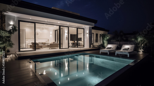 Real estate luxury villa. Illustration AI Generative