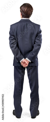 Canvas Print Back view of young business man. Isolated on white background