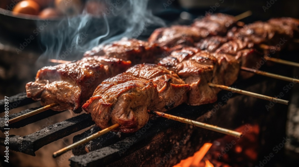 kebab meat on skewers in front of the grill kebab meat on skewers in front of the grill