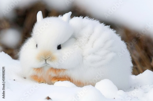 white rabbit in the snow,rabbit in snow,white rabbit © Moon