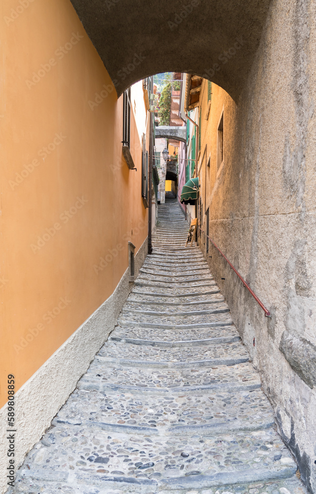 Narrow street in Varenna, Como Lake, Italy