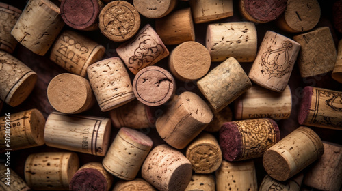 many wine corks background. top view
