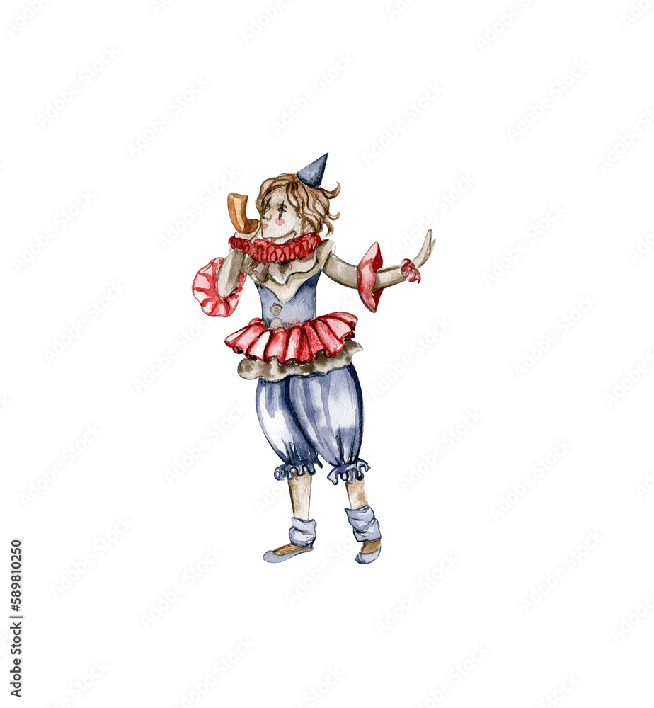 Watercolor hand drawn circus clown vintage style. Perfect for wedding ...