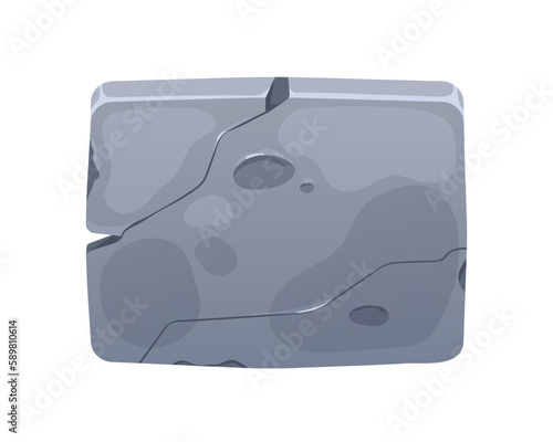 Stone plate, game element. Metal plaque. Rectangle board with old cracked texture, iron rectangular panel for gui, button. Flat cartoon graphic vector illustration isolated on white background