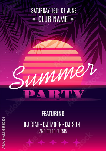 Summer Party poster design. Music party flyer artwork template