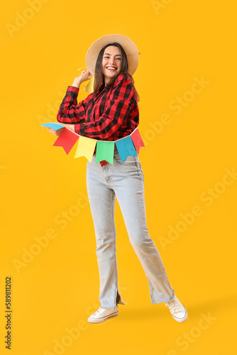 Young woman with flags on y...